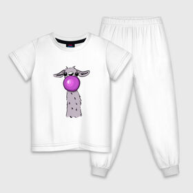Детская пижама хлопок с принтом Лама в Курске, 100% хлопок |  брюки и футболка прямого кроя, без карманов, на брюках мягкая резинка на поясе и по низу штанин
 | Тематика изображения на принте: bubble gum | lama | no drama | баблгам | бубльгум | лама | лама с жвачкой | пузырь