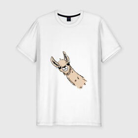 Мужская футболка хлопок Slim с принтом Лама в Курске, 92% хлопок, 8% лайкра | приталенный силуэт, круглый вырез ворота, длина до линии бедра, короткий рукав | Тематика изображения на принте: альпака | лама | любопытная лама | улыбающаяся лама