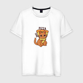 Мужская футболка хлопок с принтом Время пиццы! в Курске, 100% хлопок | прямой крой, круглый вырез горловины, длина до линии бедер, слегка спущенное плечо. | pizza time | еда | животные | кот | котик | кошка | пицца