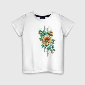 Детская футболка хлопок с принтом Sunflower в Курске, 100% хлопок | круглый вырез горловины, полуприлегающий силуэт, длина до линии бедер | 8 марта | girl | woman | бабушка | весна | девушкам | девушке | девушки | женский | листья | мама | март | пионы | подарок | тренд | цветочки | цветы
