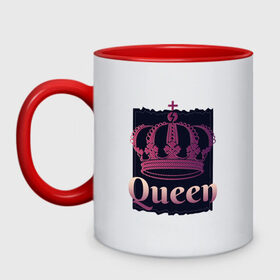 Кружка двухцветная с принтом Queen Королева и корона в Курске, керамика | объем — 330 мл, диаметр — 80 мм. Цветная ручка и кайма сверху, в некоторых цветах — вся внутренняя часть | 8 марта | chess | crown | gradient | pink | queens gambit | градиент | для девушки | для дочки | для женщины | для жены | его королева | женский день | королевна | моя королева | розовый | ход королевы | царица | шахматы