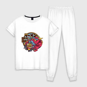 Женская пижама хлопок с принтом Dragon Ramen Anime Style в Курске, 100% хлопок | брюки и футболка прямого кроя, без карманов, на брюках мягкая резинка на поясе и по низу штанин | bowl | china | fashion | japan | japanese | kanji | korea | manga | old | sapporo | tokyo | аниме | дракон | иероглифы | кандзи | китай | китайский дракон | корея | лапша | манга | миска | мифология | мудрость | рамен | рамэн | саппоро | старик