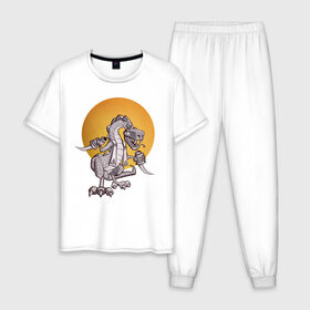 Мужская пижама хлопок с принтом Рептилоид в Курске, 100% хлопок | брюки и футболка прямого кроя, без карманов, на брюках мягкая резинка на поясе и по низу штанин
 | иллюминаты | масоны | теория заговора | юмор | ящер