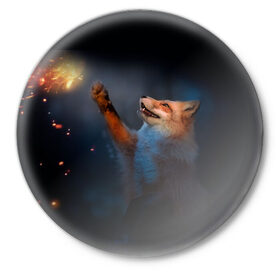 Значок с принтом Лиса и огонек в Курске,  металл | круглая форма, металлическая застежка в виде булавки | fox | foxy | животное | звери | лиса | лисенок | лисичка | милая | рыжая | фокс