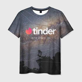 Мужская футболка 3D с принтом Tinder Find Love Тиндер в Курске, 100% полиэфир | прямой крой, круглый вырез горловины, длина до линии бедер | find | help | love | me | my | to | геометрия | звезды | знакомства | космос | небо | тиндер