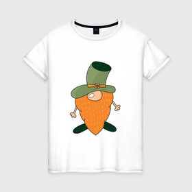 Женская футболка хлопок с принтом Гном - День святого Патрика в Курске, 100% хлопок | прямой крой, круглый вырез горловины, длина до линии бедер, слегка спущенное плечо | борода | гном | день святого патрика | зеленый | ирландия | лепрекон | мультяшный | оранжевый | патрик | подарок | символ | смешной | фэнтези | шляпа