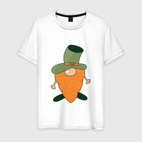 Мужская футболка хлопок с принтом Гном - День святого Патрика в Курске, 100% хлопок | прямой крой, круглый вырез горловины, длина до линии бедер, слегка спущенное плечо. | борода | гном | день святого патрика | зеленый | ирландия | лепрекон | мультяшный | оранжевый | патрик | подарок | символ | смешной | фэнтези | шляпа