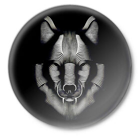 Значок с принтом Волк из волнистых линий в Курске,  металл | круглая форма, металлическая застежка в виде булавки | wolf | волк | волчара | живность | животное | охотник | следопыт | хищник