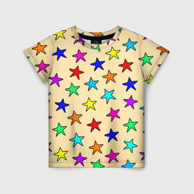 Детская футболка 3D с принтом Детские звезды на песке в Курске, 100% гипоаллергенный полиэфир | прямой крой, круглый вырез горловины, длина до линии бедер, чуть спущенное плечо, ткань немного тянется | baby | colorfull | disco | kids | stars | девочкам | детские рисунки | детям | диско | звездочки | звезды | конфетти | лето | малыш | ночные | орнамент | песок | пляж | праздник | радужные | разноцветный узор