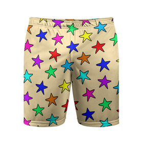 Мужские шорты спортивные с принтом Детские звезды на песке в Курске,  |  | Тематика изображения на принте: baby | colorfull | disco | kids | stars | девочкам | детские рисунки | детям | диско | звездочки | звезды | конфетти | лето | малыш | ночные | орнамент | песок | пляж | праздник | радужные | разноцветный узор