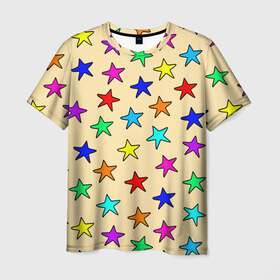 Мужская футболка 3D с принтом Детские звезды на песке в Курске, 100% полиэфир | прямой крой, круглый вырез горловины, длина до линии бедер | Тематика изображения на принте: baby | colorfull | disco | kids | stars | девочкам | детские рисунки | детям | диско | звездочки | звезды | конфетти | лето | малыш | ночные | орнамент | песок | пляж | праздник | радужные | разноцветный узор