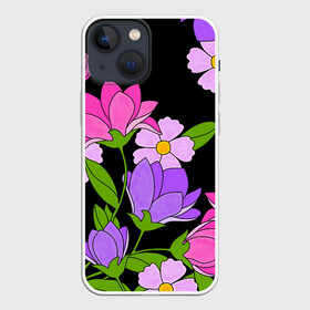 Чехол для iPhone 13 mini с принтом Ночные цветы в Курске,  |  | fashion | flowers | бабушка | букет | бутоны | весна | ветки | девушкам | дочь | зелень | лаванда | лепестки | лето | лилии | листья | лучшая | мама | ночь | пионы | подарок | поляна | природа | растения | розы