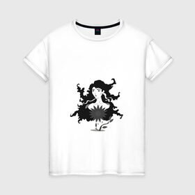 Женская футболка хлопок с принтом свободный дух в Курске, 100% хлопок | прямой крой, круглый вырез горловины, длина до линии бедер, слегка спущенное плечо | ветка | девушка | минимализм | свобода | цветок