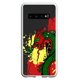 Чехол для Samsung Galaxy S10 с принтом Chinese dragon в Курске, Силикон | Область печати: задняя сторона чехла, без боковых панелей | Тематика изображения на принте: dragon | брызги | китайский дракон | монстр | ящерица