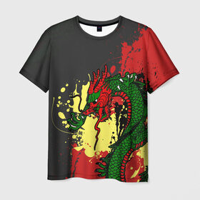 Мужская футболка 3D с принтом Chinese dragon в Курске, 100% полиэфир | прямой крой, круглый вырез горловины, длина до линии бедер | dragon | брызги | китайский дракон | монстр | ящерица