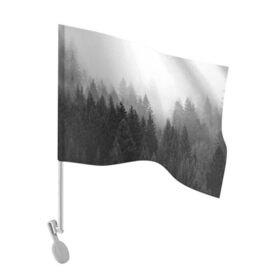 Флаг для автомобиля с принтом Туманный лес в Курске, 100% полиэстер | Размер: 30*21 см | tegunvteg | деревья | лес | листья | природа | темный лес | туман | туманный лес
