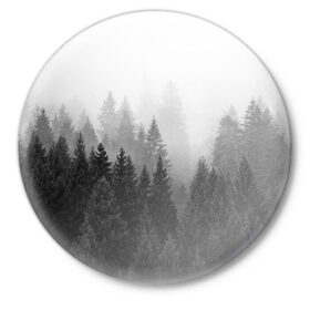 Значок с принтом Туманный лес в Курске,  металл | круглая форма, металлическая застежка в виде булавки | tegunvteg | деревья | лес | листья | природа | темный лес | туман | туманный лес