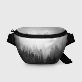 Поясная сумка 3D с принтом Туманный лес в Курске, 100% полиэстер | плотная ткань, ремень с регулируемой длиной, внутри несколько карманов для мелочей, основное отделение и карман с обратной стороны сумки застегиваются на молнию | tegunvteg | деревья | лес | листья | природа | темный лес | туман | туманный лес
