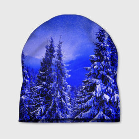 Шапка 3D с принтом Зимний лес в Курске, 100% полиэстер | универсальный размер, печать по всей поверхности изделия | tegunvteg | деревья | зима | зимний лес | лес | листья | мороз | природа | снег | темный лес