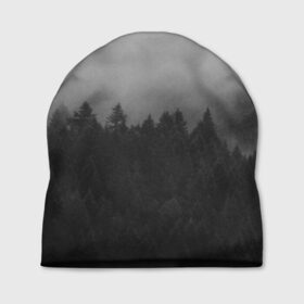 Шапка 3D с принтом Туманный лес в Курске, 100% полиэстер | универсальный размер, печать по всей поверхности изделия | tegunvteg | деревья | лес | листья | природа | темный лес | туман | туманный лес