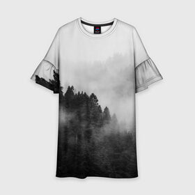 Детское платье 3D с принтом Природа - Лес в Курске, 100% полиэстер | прямой силуэт, чуть расширенный к низу. Круглая горловина, на рукавах — воланы | tegunvteg | деревья | лес | листья | природа | темный лес | туман | туманный лес