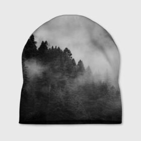 Шапка 3D с принтом Природа - Лес в Курске, 100% полиэстер | универсальный размер, печать по всей поверхности изделия | tegunvteg | деревья | лес | листья | природа | темный лес | туман | туманный лес
