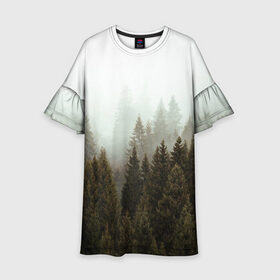 Детское платье 3D с принтом Деревья в Курске, 100% полиэстер | прямой силуэт, чуть расширенный к низу. Круглая горловина, на рукавах — воланы | tegunvteg | деревья | лес | листья | природа | темный лес | туман
