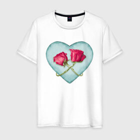 Мужская футболка хлопок с принтом РОЗЫ И СЕРДЦЕ в Курске, 100% хлопок | прямой крой, круглый вырез горловины, длина до линии бедер, слегка спущенное плечо. | 8 | day | flowers | girl | girlfriend | girls | heart | love | lovers | march | mommy | moms | rose | roses | women | womens | бабушка | девушка | девушки | день | жена | женский | женщина | любовь | мама | мамуля | марта | роза | сердечки | сер