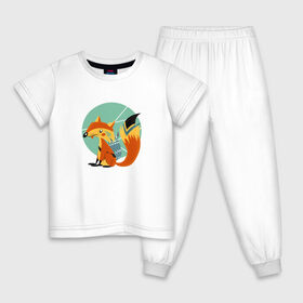Детская пижама хлопок с принтом Ловкая Лисичка Лучник в Курске, 100% хлопок |  брюки и футболка прямого кроя, без карманов, на брюках мягкая резинка на поясе и по низу штанин
 | Тематика изображения на принте: archer | archery | art | clever | cute | england | english | fox | illustration | little fox | quiver | robin hood | sherwood | stay | графика | иллюстрация | колчан | лиса | лиса арт | лиса рисунок | лисица | милая лисичка | милота | робин г