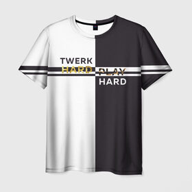 Мужская футболка 3D с принтом Twerk hard в Курске, 100% полиэфир | прямой крой, круглый вырез горловины, длина до линии бедер | Тематика изображения на принте: hard | play | play hard | twerk | twerk hard | танец | тверк