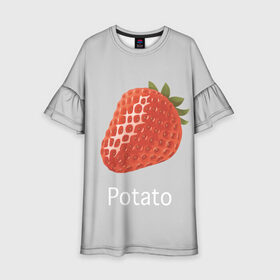 Детское платье 3D с принтом Strawberry potatoes в Курске, 100% полиэстер | прямой силуэт, чуть расширенный к низу. Круглая горловина, на рукавах — воланы | Тематика изображения на принте: grey | patato | strawberry | картошка | клубника | серый