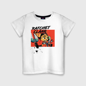 Детская футболка хлопок с принтом Рэтчет и Кланr в Курске, 100% хлопок | круглый вырез горловины, полуприлегающий силуэт, длина до линии бедер | game | ratchet  clank | галактические рейнджеры | игры | рэтчет и кланr