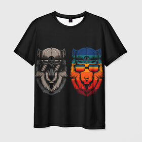 Мужская футболка 3D с принтом Молодые волки в Курске, 100% полиэфир | прямой крой, круглый вырез горловины, длина до линии бедер | братья волки | волк | воющий волк | звездный волк | неоновый волк | рисованный волк