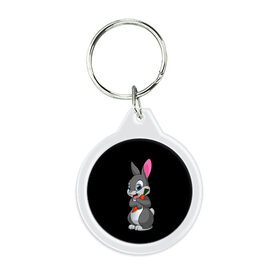 Брелок круглый с принтом ЗАЙКА в Курске, пластик и полированная сталь | круглая форма, металлическое крепление в виде кольца | bunny | cartoon | hare | rabbit | белый | зайчик | заяц | кролик | морковка | мультик | серый