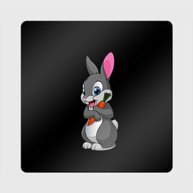 Магнит виниловый Квадрат с принтом ЗАЙКА в Курске, полимерный материал с магнитным слоем | размер 9*9 см, закругленные углы | bunny | cartoon | hare | rabbit | белый | зайчик | заяц | кролик | морковка | мультик | серый