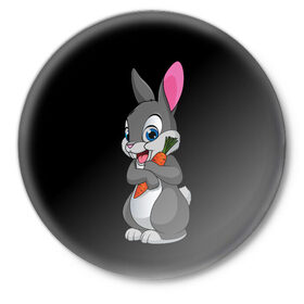 Значок с принтом ЗАЙКА в Курске,  металл | круглая форма, металлическая застежка в виде булавки | Тематика изображения на принте: bunny | cartoon | hare | rabbit | белый | зайчик | заяц | кролик | морковка | мультик | серый