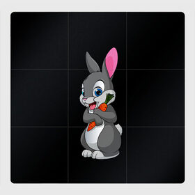 Магнитный плакат 3Х3 с принтом ЗАЙКА в Курске, Полимерный материал с магнитным слоем | 9 деталей размером 9*9 см | bunny | cartoon | hare | rabbit | белый | зайчик | заяц | кролик | морковка | мультик | серый