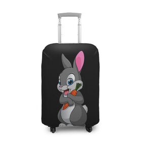 Чехол для чемодана 3D с принтом ЗАЙКА в Курске, 86% полиэфир, 14% спандекс | двустороннее нанесение принта, прорези для ручек и колес | bunny | cartoon | hare | rabbit | белый | зайчик | заяц | кролик | морковка | мультик | серый