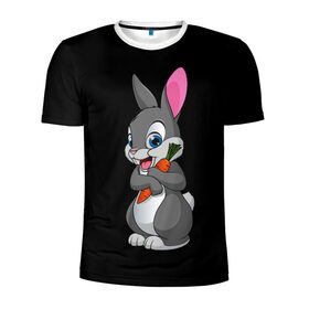 Мужская футболка 3D спортивная с принтом ЗАЙКА в Курске, 100% полиэстер с улучшенными характеристиками | приталенный силуэт, круглая горловина, широкие плечи, сужается к линии бедра | bunny | cartoon | hare | rabbit | белый | зайчик | заяц | кролик | морковка | мультик | серый