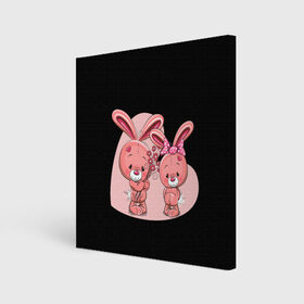 Холст квадратный с принтом ЗАЙЧИКИ в Курске, 100% ПВХ |  | bunny | cartoon | hare | rabbit | зайка | заяц | кролик | мультик | розовый | цветы