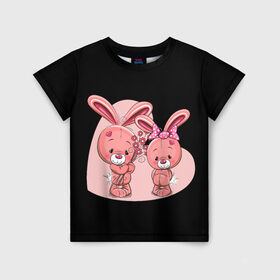 Детская футболка 3D с принтом ЗАЙЧИКИ в Курске, 100% гипоаллергенный полиэфир | прямой крой, круглый вырез горловины, длина до линии бедер, чуть спущенное плечо, ткань немного тянется | bunny | cartoon | hare | rabbit | зайка | заяц | кролик | мультик | розовый | цветы