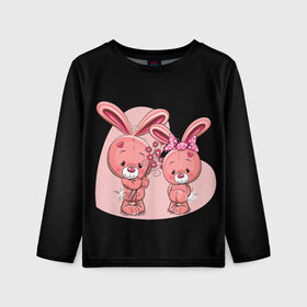 Детский лонгслив 3D с принтом ЗАЙЧИКИ в Курске, 100% полиэстер | длинные рукава, круглый вырез горловины, полуприлегающий силуэт
 | bunny | cartoon | hare | rabbit | зайка | заяц | кролик | мультик | розовый | цветы