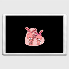 Магнит 45*70 с принтом ЗАЙЧИКИ в Курске, Пластик | Размер: 78*52 мм; Размер печати: 70*45 | bunny | cartoon | hare | rabbit | зайка | заяц | кролик | мультик | розовый | цветы