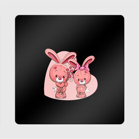 Магнит виниловый Квадрат с принтом ЗАЙЧИКИ в Курске, полимерный материал с магнитным слоем | размер 9*9 см, закругленные углы | bunny | cartoon | hare | rabbit | зайка | заяц | кролик | мультик | розовый | цветы