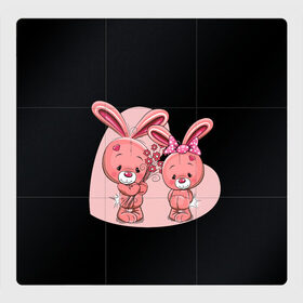 Магнитный плакат 3Х3 с принтом ЗАЙЧИКИ в Курске, Полимерный материал с магнитным слоем | 9 деталей размером 9*9 см | bunny | cartoon | hare | rabbit | зайка | заяц | кролик | мультик | розовый | цветы