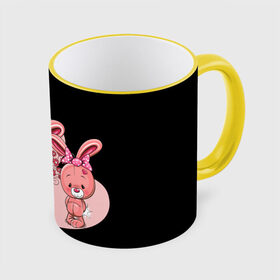 Кружка с принтом ЗАЙЧИКИ в Курске, керамика | ёмкость 330 мл | bunny | cartoon | hare | rabbit | зайка | заяц | кролик | мультик | розовый | цветы
