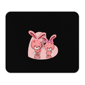 Коврик для мышки прямоугольный с принтом ЗАЙЧИКИ в Курске, натуральный каучук | размер 230 х 185 мм; запечатка лицевой стороны | bunny | cartoon | hare | rabbit | зайка | заяц | кролик | мультик | розовый | цветы