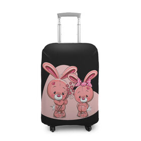 Чехол для чемодана 3D с принтом ЗАЙЧИКИ в Курске, 86% полиэфир, 14% спандекс | двустороннее нанесение принта, прорези для ручек и колес | bunny | cartoon | hare | rabbit | зайка | заяц | кролик | мультик | розовый | цветы
