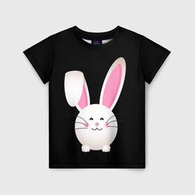 Детская футболка 3D с принтом УШАСТИК в Курске, 100% гипоаллергенный полиэфир | прямой крой, круглый вырез горловины, длина до линии бедер, чуть спущенное плечо, ткань немного тянется | bunny | cartoon | hare | rabbit | зайка | заяц | кролик | мультик | уши