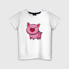 Детская футболка хлопок с принтом ПОРОСЁНОК в Курске, 100% хлопок | круглый вырез горловины, полуприлегающий силуэт, длина до линии бедер | boar | cute | pig | piglet | pink | smile | кабан | милый | поросенок | пятачок | розовый | свинья | улыбка